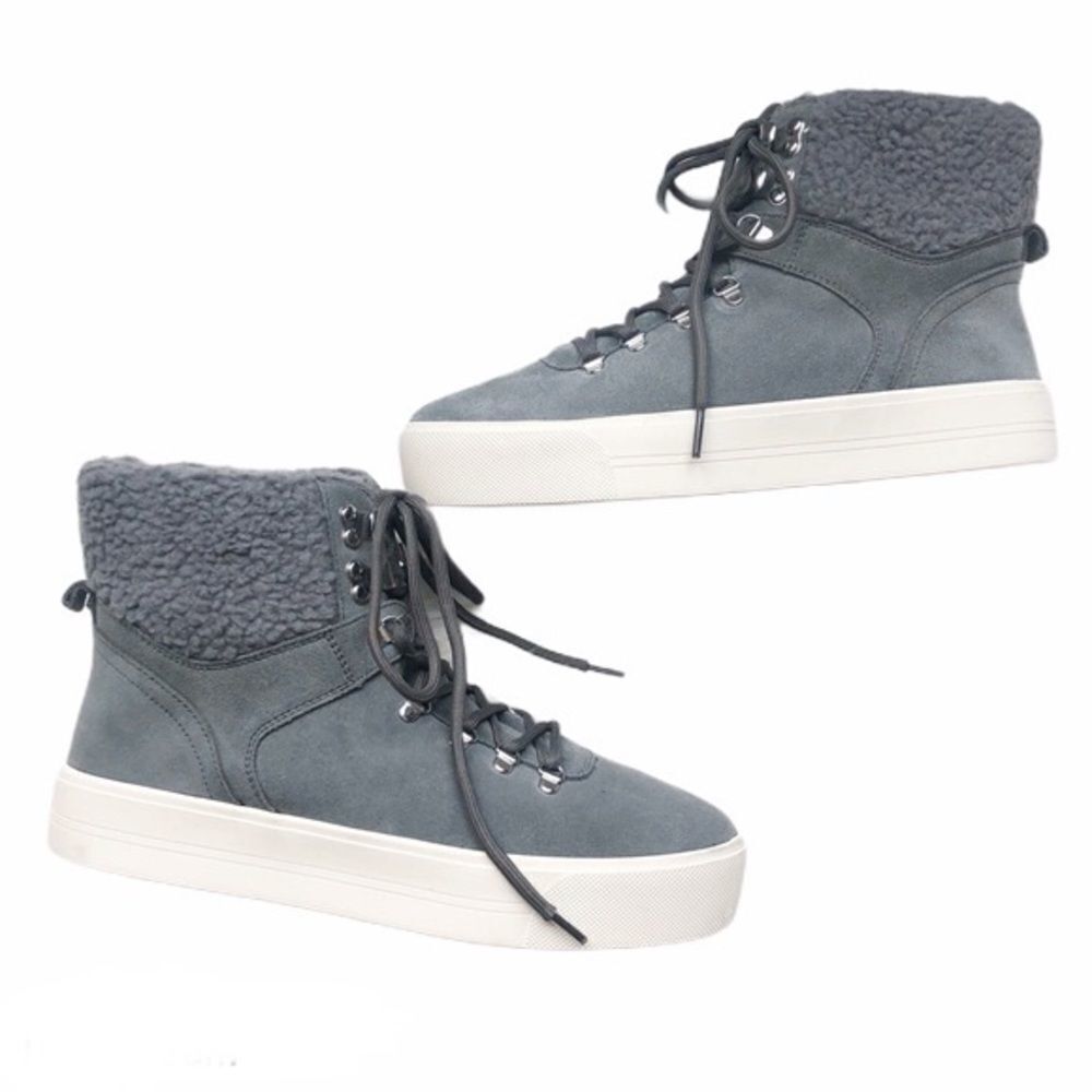 NWOT Marc Fisher Gray‎ Faux Sherpa Suede Platform Boots size 8.5 streetwear